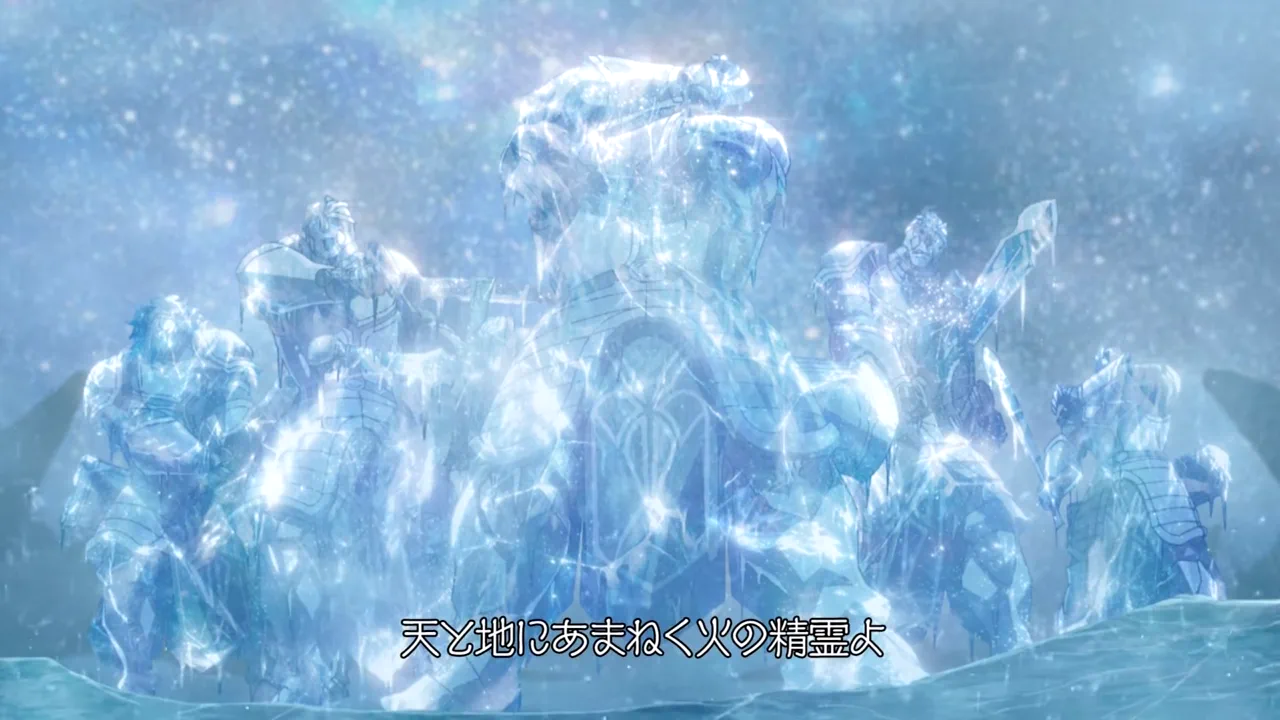 氷の中で火の魔術を詠唱するムーア